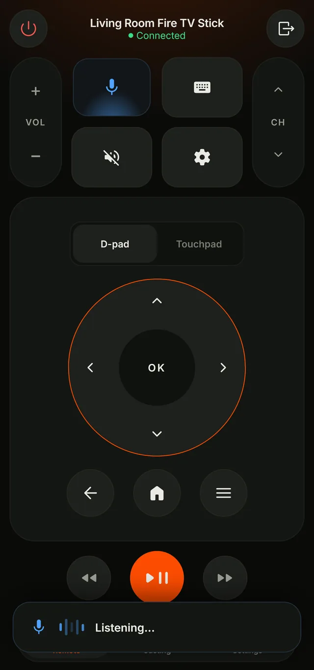 Voice search listening screen in FiRemote